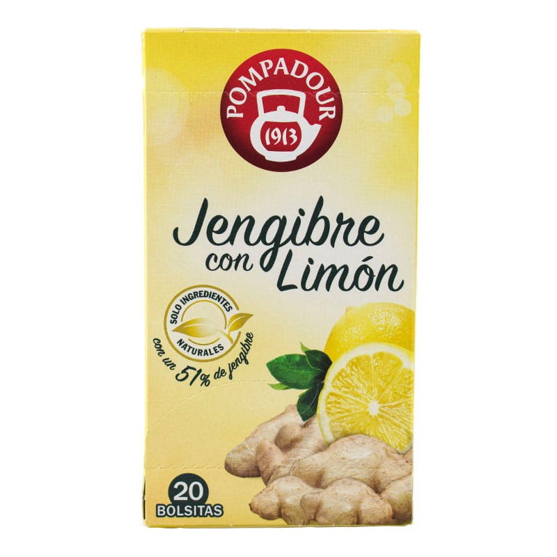 Infusión jengibre con limón Pompadour 20 bolsitas caja 35 g Infusión jengibre con limón Pompadour 20 bolsitas caja 35 g