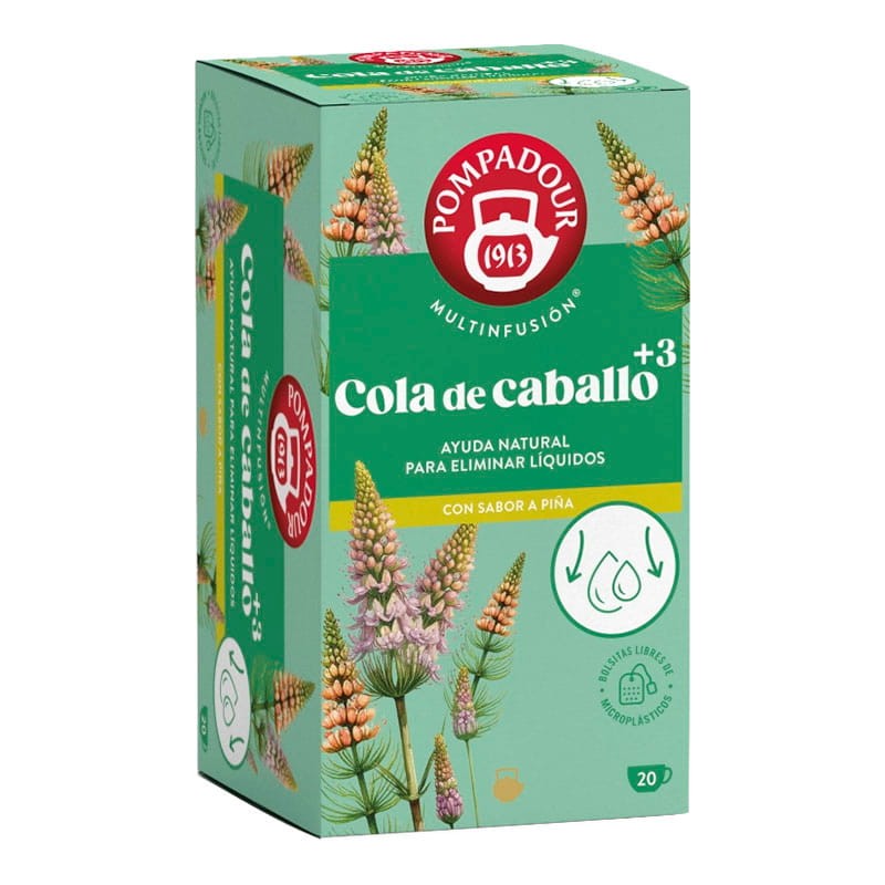Infusión cola de caballo sabor piña Pompadour Plus 3 caja 20 bolsitas 40 g Infusión cola de caballo sabor piña Pompadour Plus 3 caja 20 bolsitas 40 g