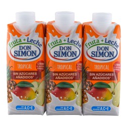 Bebida de zumo de frutas y leche sin azúcares añadidos Don Simón 33 cl pack 3 bricks