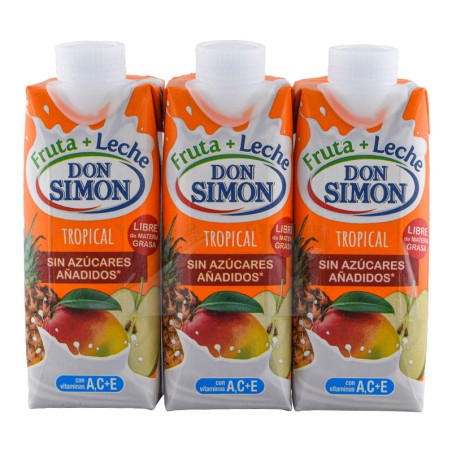 Bebida de zumo de frutas y leche sin azúcares añadidos Don Simón 33 cl pack 3 bricks