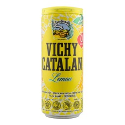 Agua mineral natural con gas sabor limón Vichy Catalan 33 cl pack 24 latas