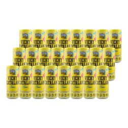 Agua mineral natural con gas sabor limón Vichy Catalan 33 cl pack 24 latas