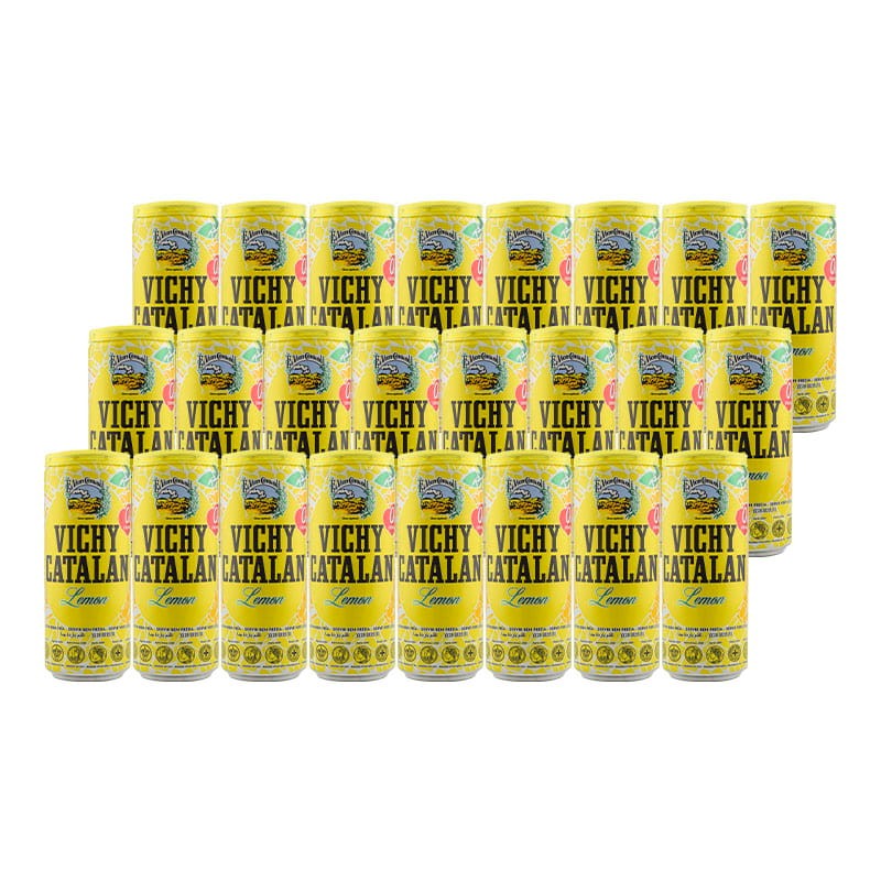 Agua mineral natural con gas sabor limón Vichy Catalan 33 cl pack 24 latas