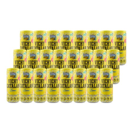 Agua mineral natural con gas sabor limón Vichy Catalan 33 cl pack 24 latas