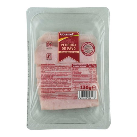 Pechuga de pavo en finas lonchas Gourmet bandeja 130 g