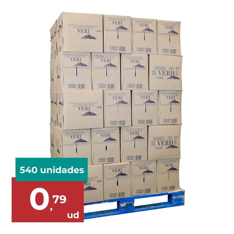 Agua mineral Veri 1.5 litros palet 45 cajas de 12 botellas