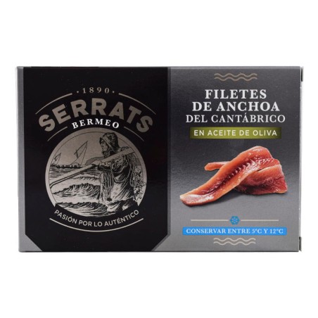 Filetes de anchoa del Cantábrico en aceite de oliva Serrats lata 120 g