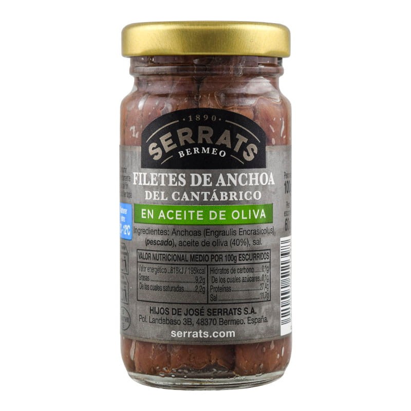 Filetes de anchoa del Cantábrico en aceite de oliva Serrats tarro 100 g