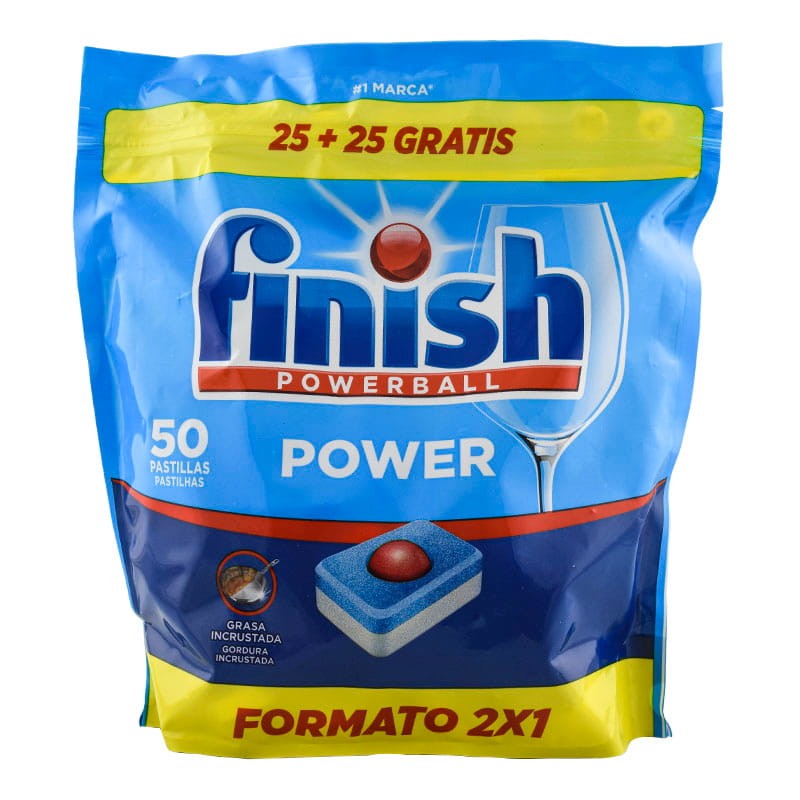 Detergente lavavajillas Finish Powerball Power bolsa 50 pastillas