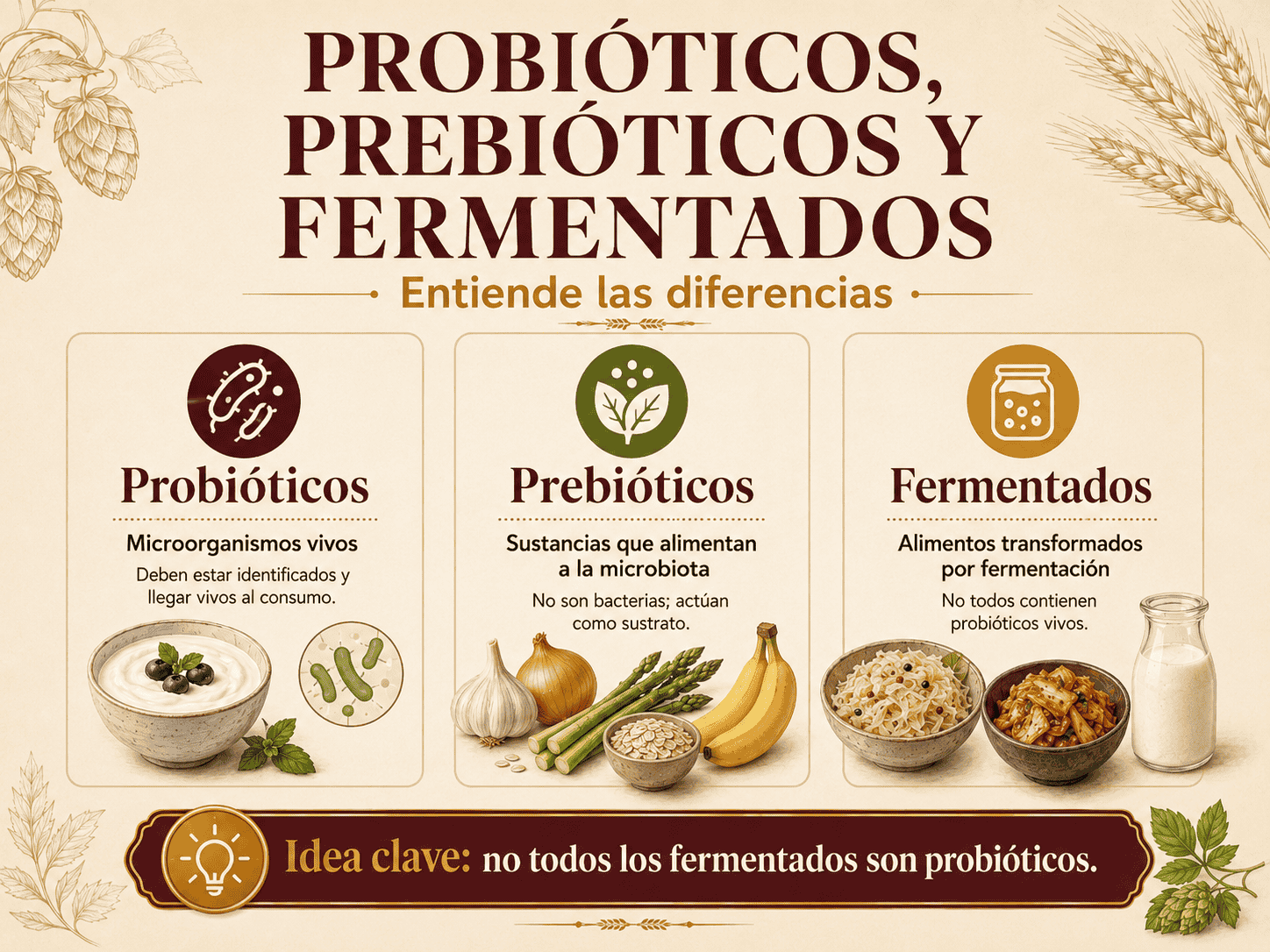 Diferencias probióticos, prebióticos y fermentados