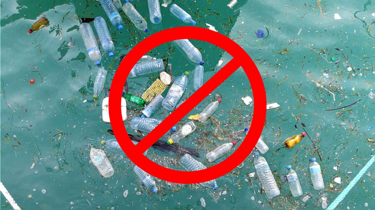 Mar lleno de botellas de plástico